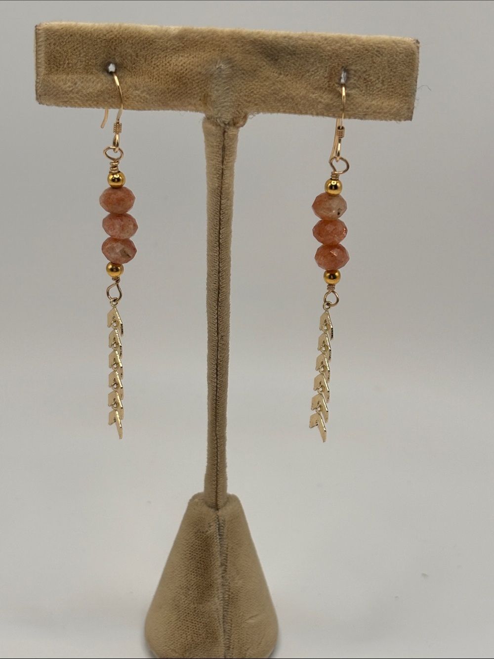 1/20 14K Gold Filled Peach Gemstone Long Dangle Earrings